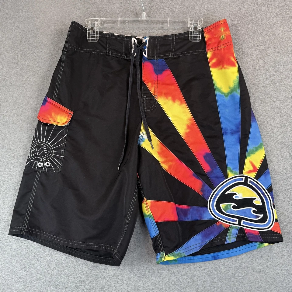 Billabong Board Shorts Para Hombres 33 Negro Arco Iris Tie Dye Surf Bañador Andy Irons Foto 1 de 4