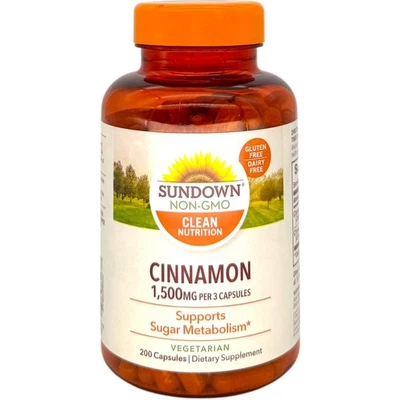 Sundown Naturals Cinnamon 1500mg 200 Caps Vegetarian Supplement (EXP 04/2026) - Image 1 of 2