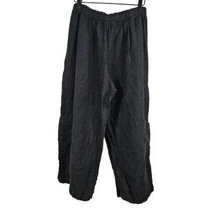 Bryn Walker Linen Crop Low Pocket Pull On Pants Sz M Black Lagenlook Artsy - Picture 1 of 7