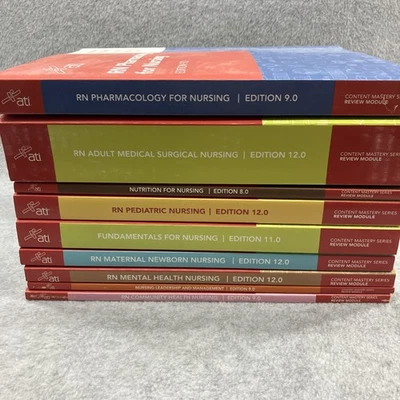 Lot Of 9 ATI RN Nursing Student Content Mastery Series Review Module Book Set Foto 1 de 4