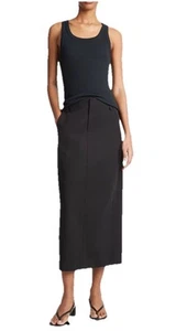 Vince Cotton Low-Rise Straight Trouser Skirt Midi Black New Size 8 - Picture 1 of 18