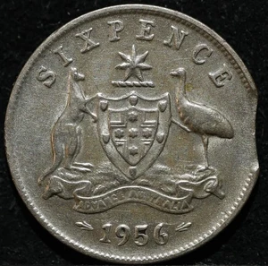 Australia 6 Pence 1956 Clip Error Silver Coin High Grade Rare Antique Foreign - Picture 1 of 2