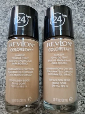 2 x BEIGE DORE REVLON COLORSTAY FOUNDATION 24HR COMBINATION/OILY 30ml SPF15 - Image 1 of 4