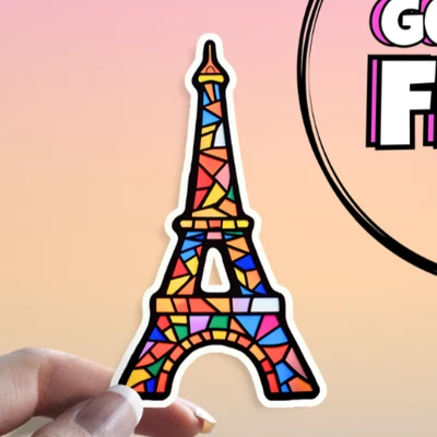 Eiffel Tower Sticker: Stained Glass French Landmark Waterproof Paris Sticker