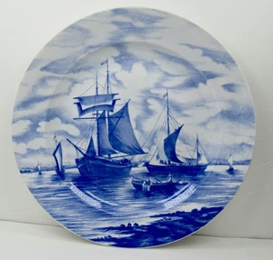 Antique Villeroy & Boch Sailing Ships Blue & White Cabinet Plate Made in Germany - Picture 1 of 6
