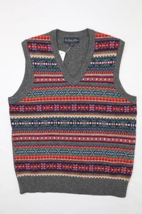 Brooks Brothers Mens Wool Vest Sz S V Neck Fair Isle Multi Color Gray Pullover - Picture 1 of 10