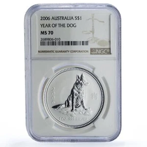 Australia 1 dollar Year of the Dog Lunar Series 1 MS70 NGC silver coin 2006 - Picture 1 of 2