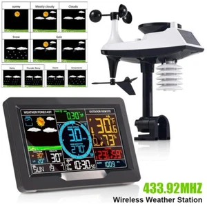 Weather Stations Thermometer Wireless Color Display Atomic Clock with Rain Gauge - Picture 1 of 15