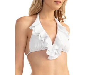 Shoshanna Womens Ruffled Halter Bikini Top Swimwear White Size C/D - Picture 1 of 2