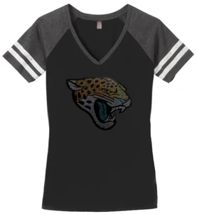 Jacksonville Jaguars Fußball Damen Bling V-Ausschnitt Damen Shirt Größe S-3XL - Bild 1 von 2