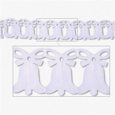 "Wedding Bells White Tissue Paper Garland - Bridal Shower Party Decorations, 8" - Image 1 of 4