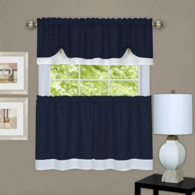 Shabby Farmhouse Flax Linen Kitchen Curtain Tier & Valance Set - Assorted Colors - Image 1 of 4