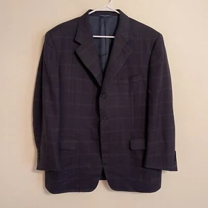 CANALI Mens Sport Coat Blazer Wool Houndstooth Blue Windowpane 44 (54 EU) 120s - Picture 1 of 11