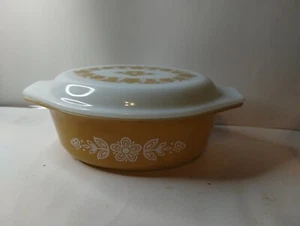 Pyrex Butterfly Gold 1 1/2 QT Oval Kasserolle Backform & Deckel 043 - Bild 1 von 14