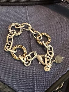 BRIGHTON SILVER PLATED PEACE ID BRACELET-7 1/2” - Costume Jewelry - Picture 1 of 3