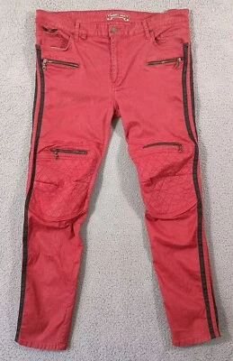 Robins Jean Men Size 40x33.5 Moto Racer Zip Biker Jeans Red Black Motorcycle USA - Image 1 of 4