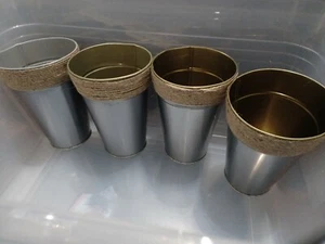 4 PC Galvanized Metal Planters W/Twine Border ~Farmhouse 7.5" H x D 5" NEW - Picture 1 of 4