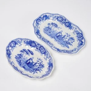 (2) Spode Blue Room Collection Porcelain Girl at Well Soap Dishes - Picture 1 of 6