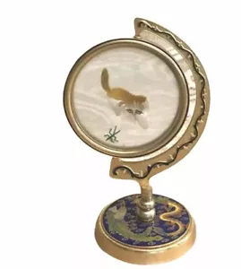 Kitten Needlepoint on Silk in Globe Cloisonné Frame Kitten Embroidery Dragon - Picture 1 of 8