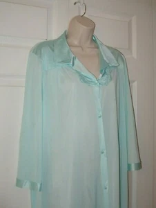 Bata Vanity Fair Vintage Azul Turquesa Nylon Para Mujer Grande Hasta la Rodilla Nueva - Imagen 1 de 10