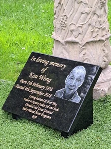 Memorial Grave Plaque Stone Engraved Headstone Granite Engraved Photo Plaque - Picture 1 of 6