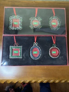 Mini Enamel Rhinestone Picture Frames Christmas Ornaments Set Of 6 - Picture 1 of 10