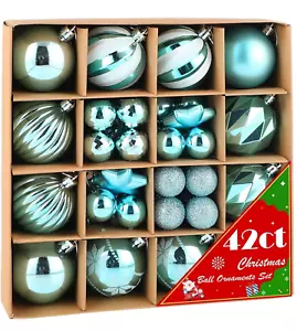 Christmas Ball Ornaments - 42 Count Ice Blue Xmas Shatterproof Tree Decorations - Picture 1 of 7