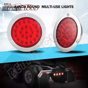 2x 4" Red Round 24 LED Truck Trailer Stop Turn Tail Brake Lights w/ Chrome Bezel - Foto 1 di 11