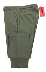 $198 Hugo Boss Dress Pants 34 R Mens Olive Wool Extra Slim Fit Hesten 232X - Picture 1 of 9
