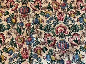 Exceptional Antique French Linen Printed In Rich, Inventive Jacobean Design . - Picture 1 of 7