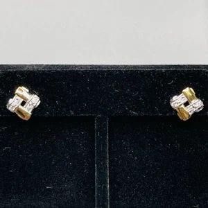 Ohrstecker vergoldet über Sterlingsilber 925 FAS klare Steine 1/4” x 1/4” - Bild 1 von 8