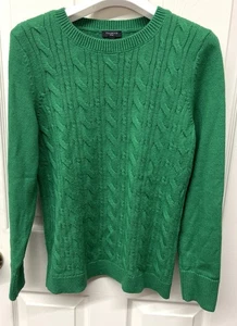 Talbots Cable Knit Sweater Green Women’s Large Petite Pullover Button Detail - Picture 1 of 3