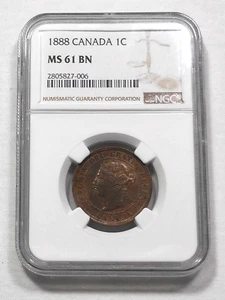 Nice 1888 Canada Large Cent Graded MS 61 BN By NGC - Picture 1 of 4