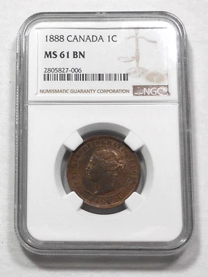 Nice 1888 Canada Large Cent Graded MS 61 BN By NGC - Image 1 of 4