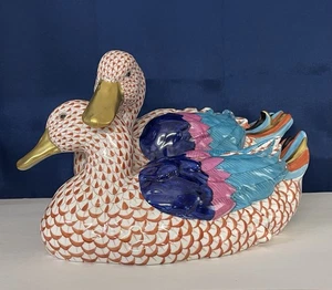 Herend Large 15" Fishnet Duck Pair 5035 1 Hand painted Hungary - Picture 1 of 12