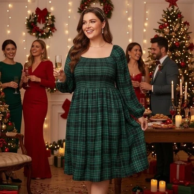 Vestido de franela a cuadros verde Lane Bryant talla 18/20 manga larga calado vacaciones Foto 1 de 4