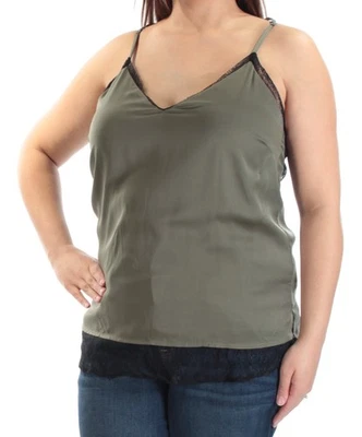 Top camisola Bar III para mujer con ribete de encaje aspecto en capas verde XL Foto 1 de 4