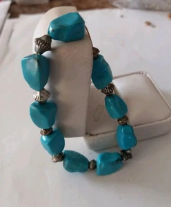 2 Armbänder 1 elastisch türkis & silberfarben & 1 Gold Clamper Style - Bild 1 von 6