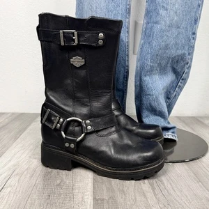 Botas de motociclista Harley-Davidson Derringer de cuero negro de 9 pulgadas para mujer talla 8 - Imagen 1 de 8