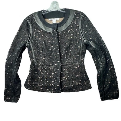 Jaqueta Blazer Diane Von Furstenberg DVF Maya Renda Seixo Zíper Completo Tamanho 6 Modal - Imagem 1 de 4