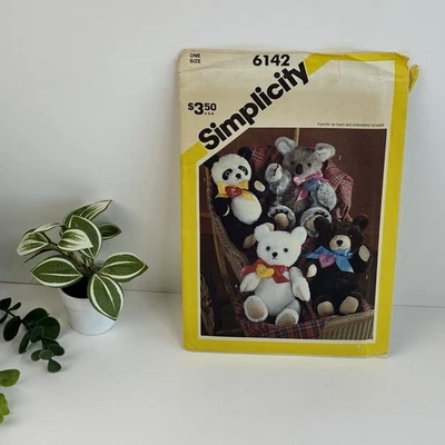 Stuffed Animals Teddy Bear Plushes Uncut Pattern 6142 Vtg 80s Panda Koala - Image 1 of 2