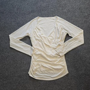 Garnet Hill Top Womens Size Small Off White Faux Wrap Ruched Long Sleeve Casual - Picture 1 of 11