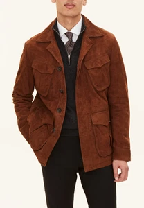 Brown Field Leather Jacket for Men Pure Suede Custom Made Size S M L XXL 3XL - Picture 1 of 10