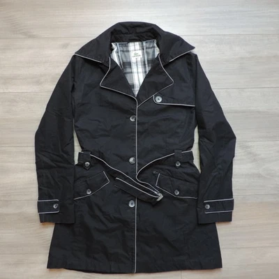 Lacoste 女式风衣黑色单排扣雨衣腰带 40 码格子 — 第 1/4 张图片