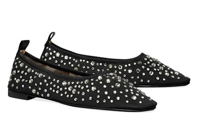 NUEVO EN CAJA ZAPATO PLANO TORY BURCH $348 EDDIE CRISTAL NEGRO BALLET/Talla 8.5 Foto 1 de 4