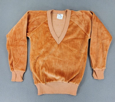Pullover Top Vintage Años 70 Naranja Terciopelo Cuello en V Niño Pequeño Talla 5 Triple Play Disco Foto 1 de 4