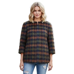 Vintage 90er Doncaster Damen karierter Topper Mantel Mohair Mischung offene A-Linie Gr. 6 - Bild 1 von 18