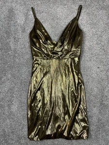 Ieena for Mac Duggal Dress Womens 6 Gold Shimmer Mini Party Event Holiday Shiny - Picture 1 of 8
