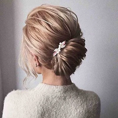 Cordón de pinza de pelo de cristal brillante rosa con estrás de perlas para novia Foto 1 de 4