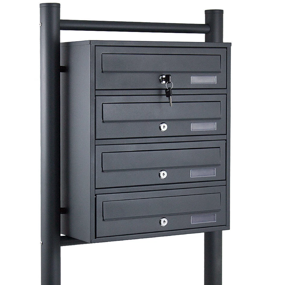 BITUXX 4 Fächer Metall Stand-Briefkastenanlage - Dunkelgrau